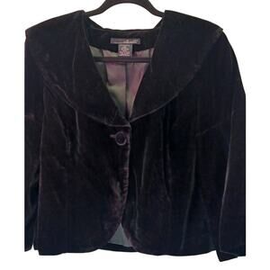 Willi Smith Black Velvet Cropped Blazer Jacket Size Medium Dinner Jacket 90s Y2K